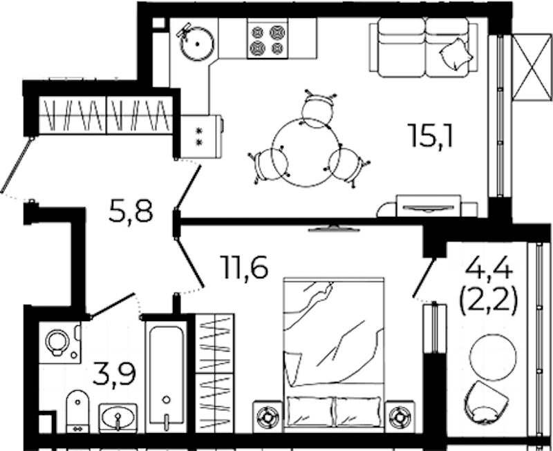 1-комнатная квартира 38.6 м², 2/12 эт., ЖК «А101 Всеволожск»